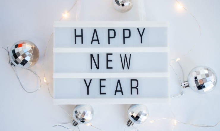 january feature card saying happy new year